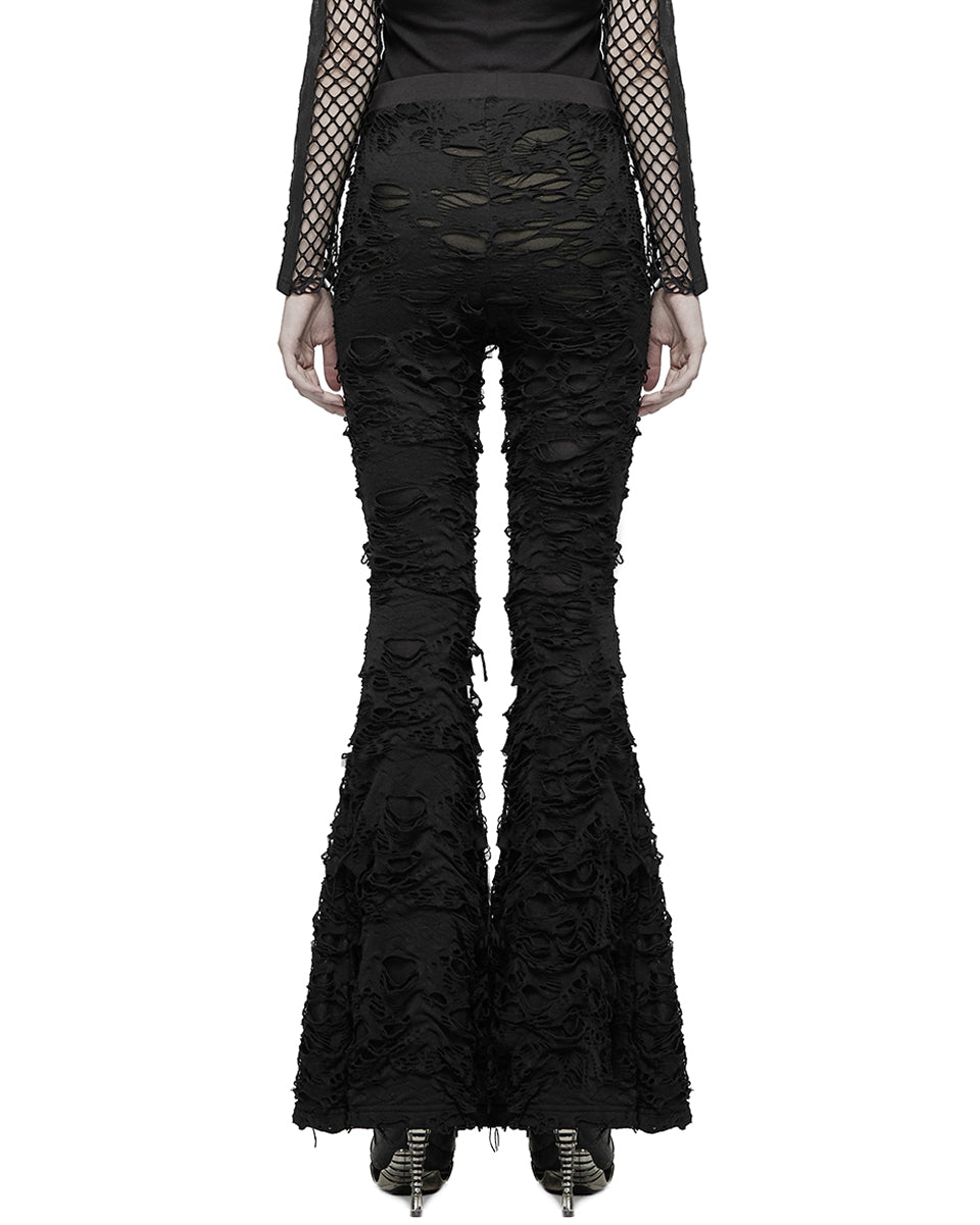 WK-485 Womens Apocalyptic Punk Broken Knit Flared Leggings