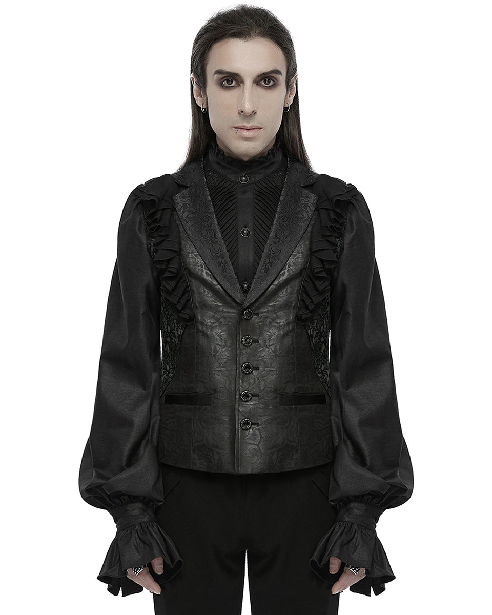 WY-1686MJM Mens Dark Gothic Aristocrat Embellished Lace Trim Waistcoat Vest