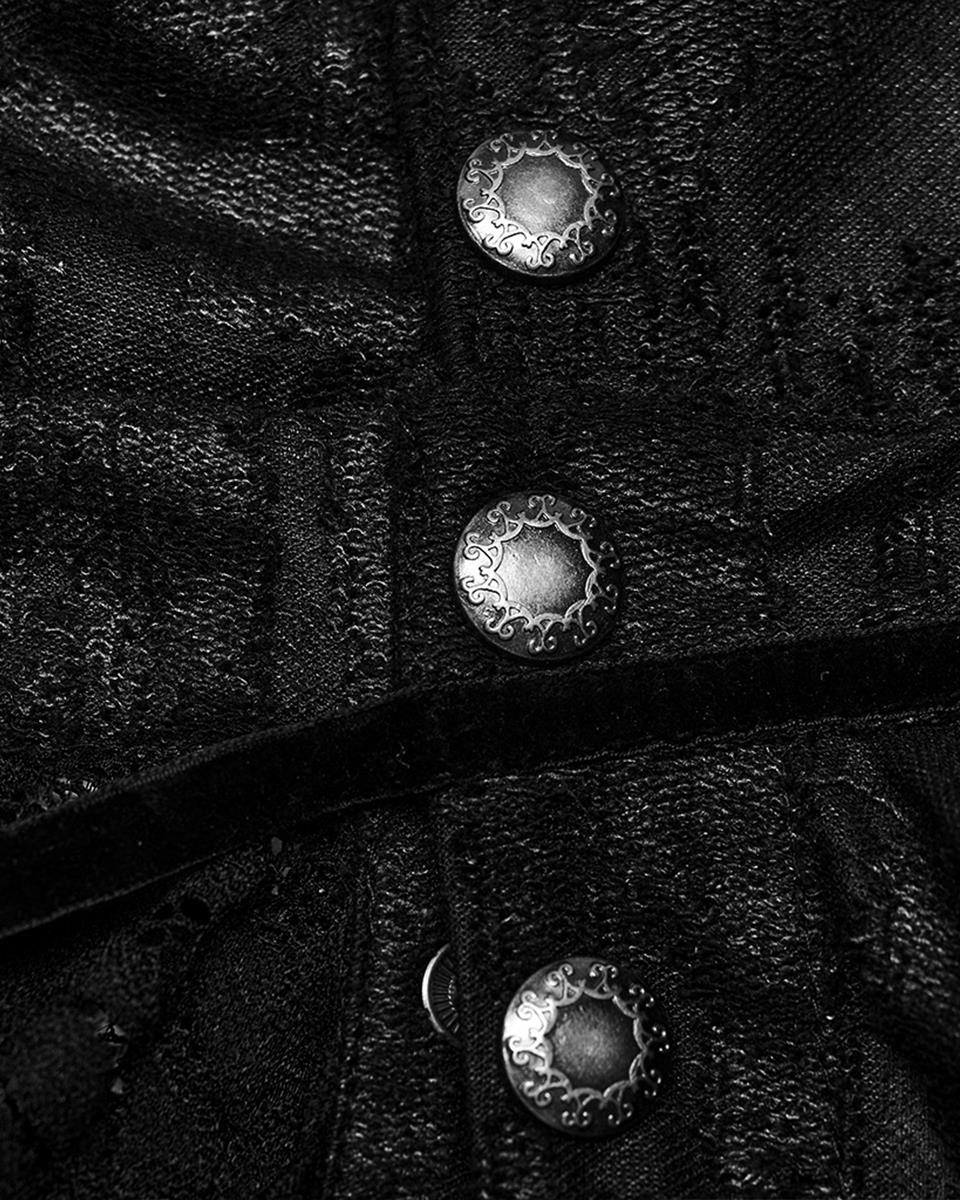 WY-1600DPM-BKM Mens Long Gothic Double-Breasted Cloak With Detachable Lace Ruffle