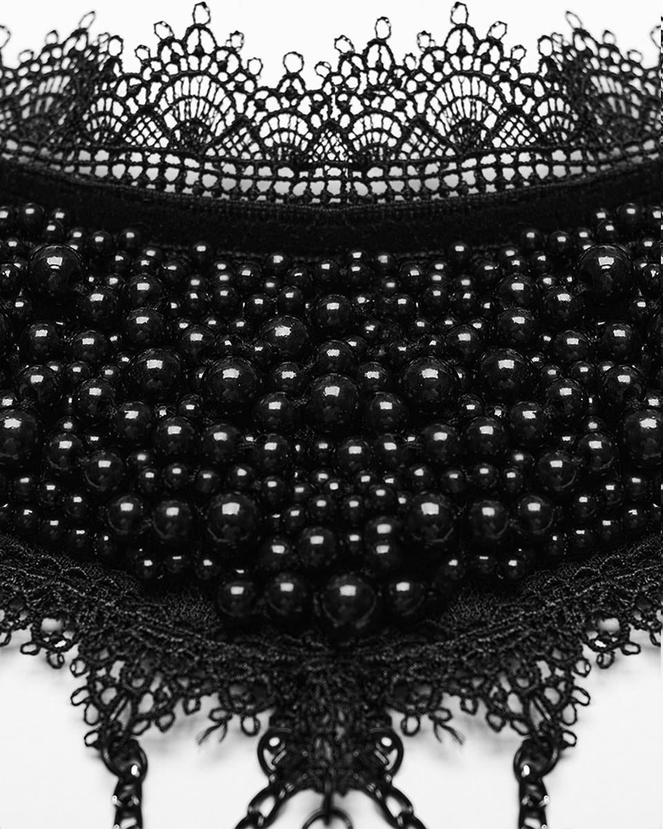 WS-568LHF-BKF Womens Beaded Crucifix Gothic Choker Collar Necklace
