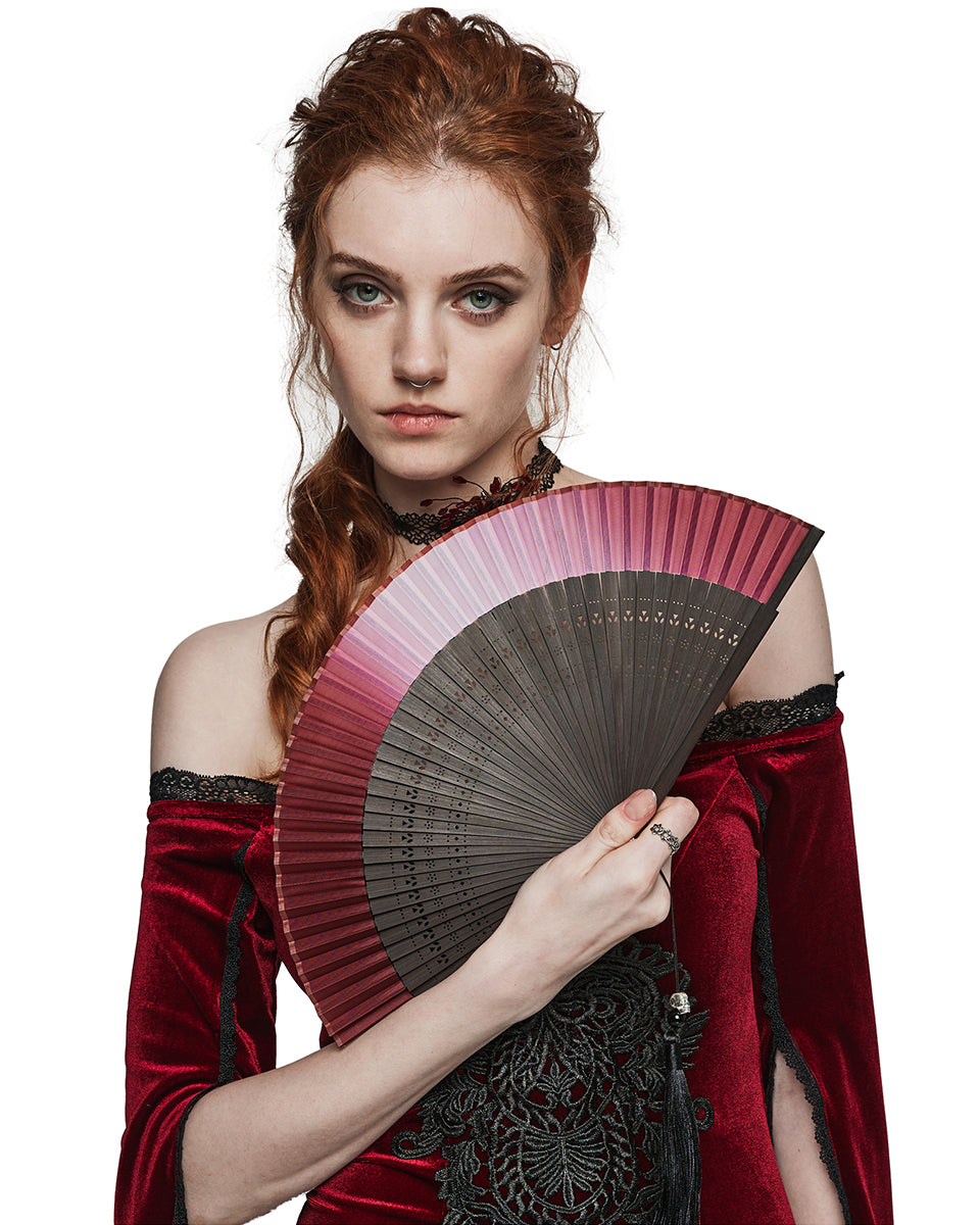 WS-573QTF-RDF Womens Folding Gothic Gradient Fan - Red