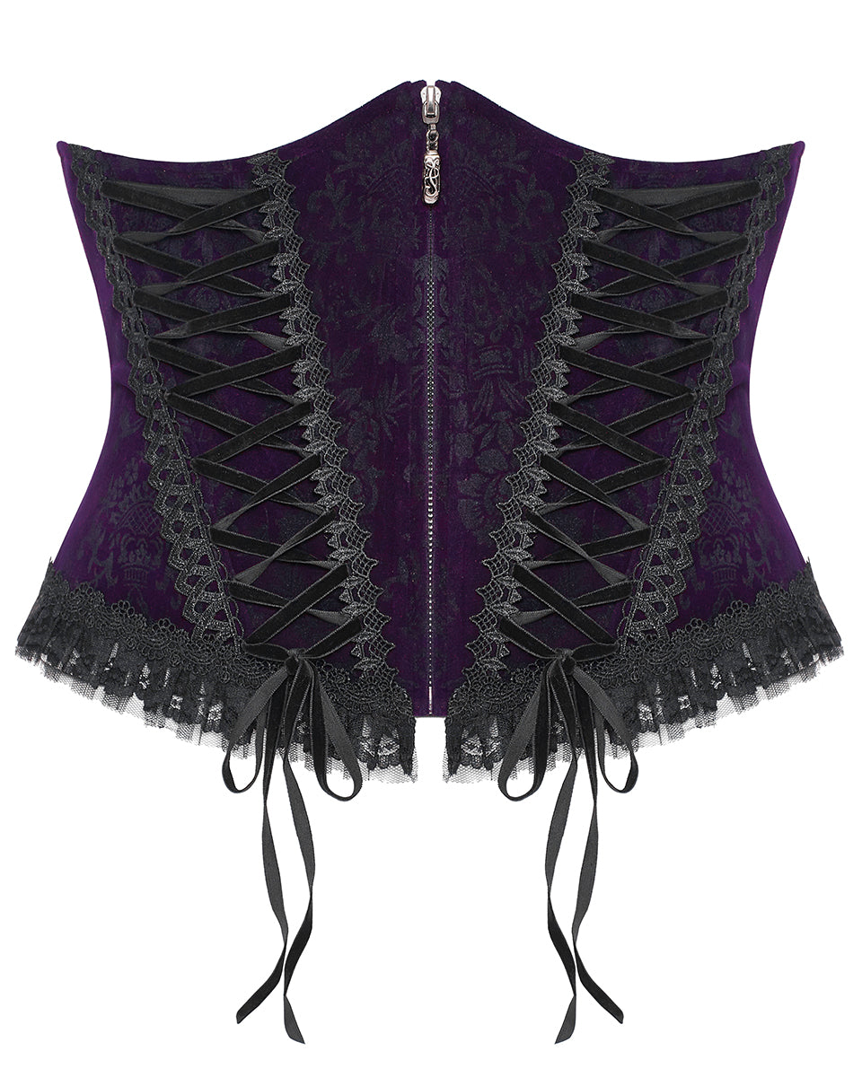DS-564YDF-BKVIF Gothic Victorian Damask Cincher Corset - Extended Size Range - Purple Velvet