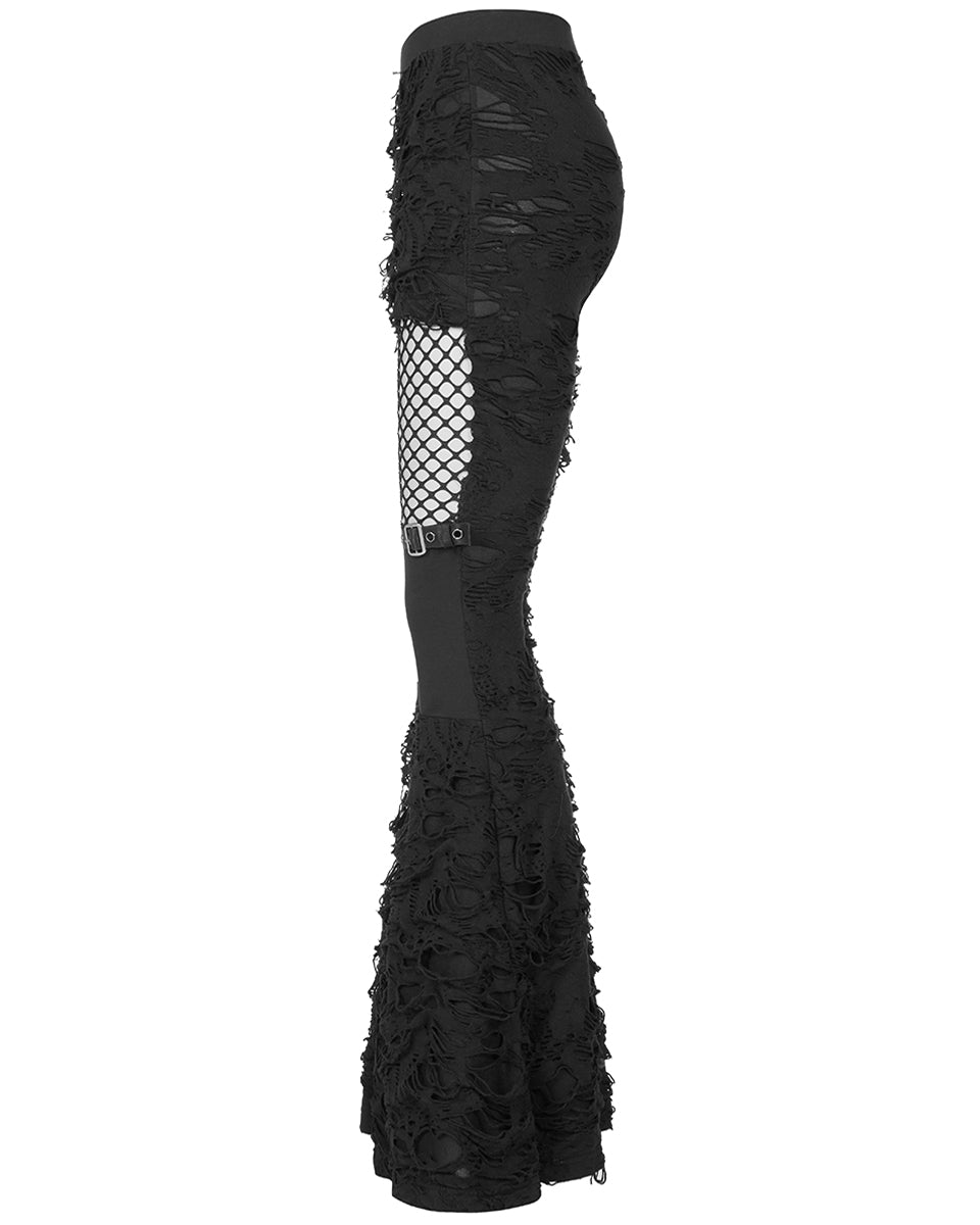 WK-485 Womens Apocalyptic Punk Broken Knit Flared Leggings