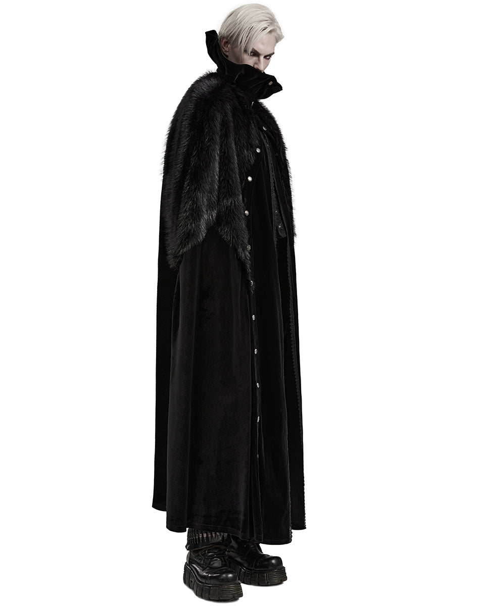 WY-1559DPM-BKM Mens Long Gothic Velvet & Faux Fur Travelling Cloak