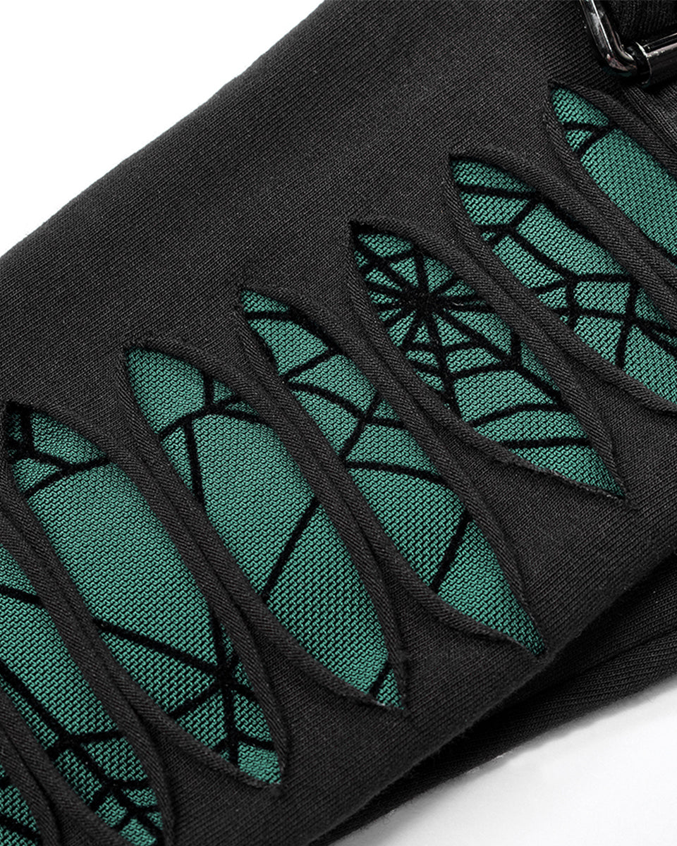 S-490 Womens Laser Cut Cobweb Mesh Armwarmer Gloves - Black & Green