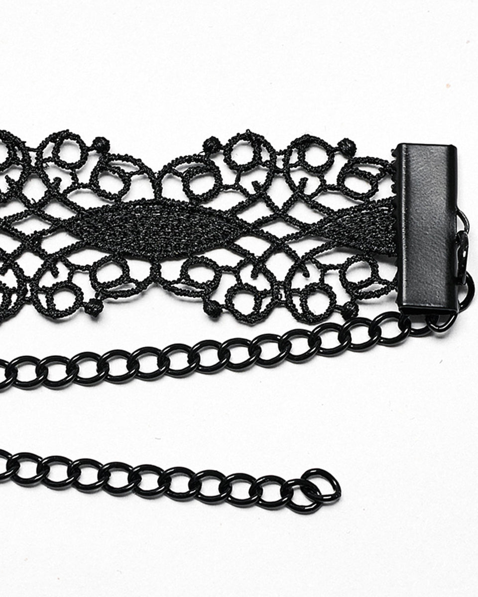 PR-DS-572LHF-BKF Womens Shadowflower Beaded Gothic Choker Necklace - Black