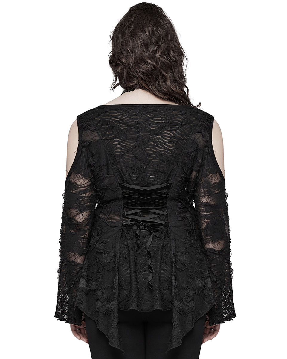 DT-796TCF-BKF Plus Size Womens Apocalyptic Gothic Lace-Up Tunic Top