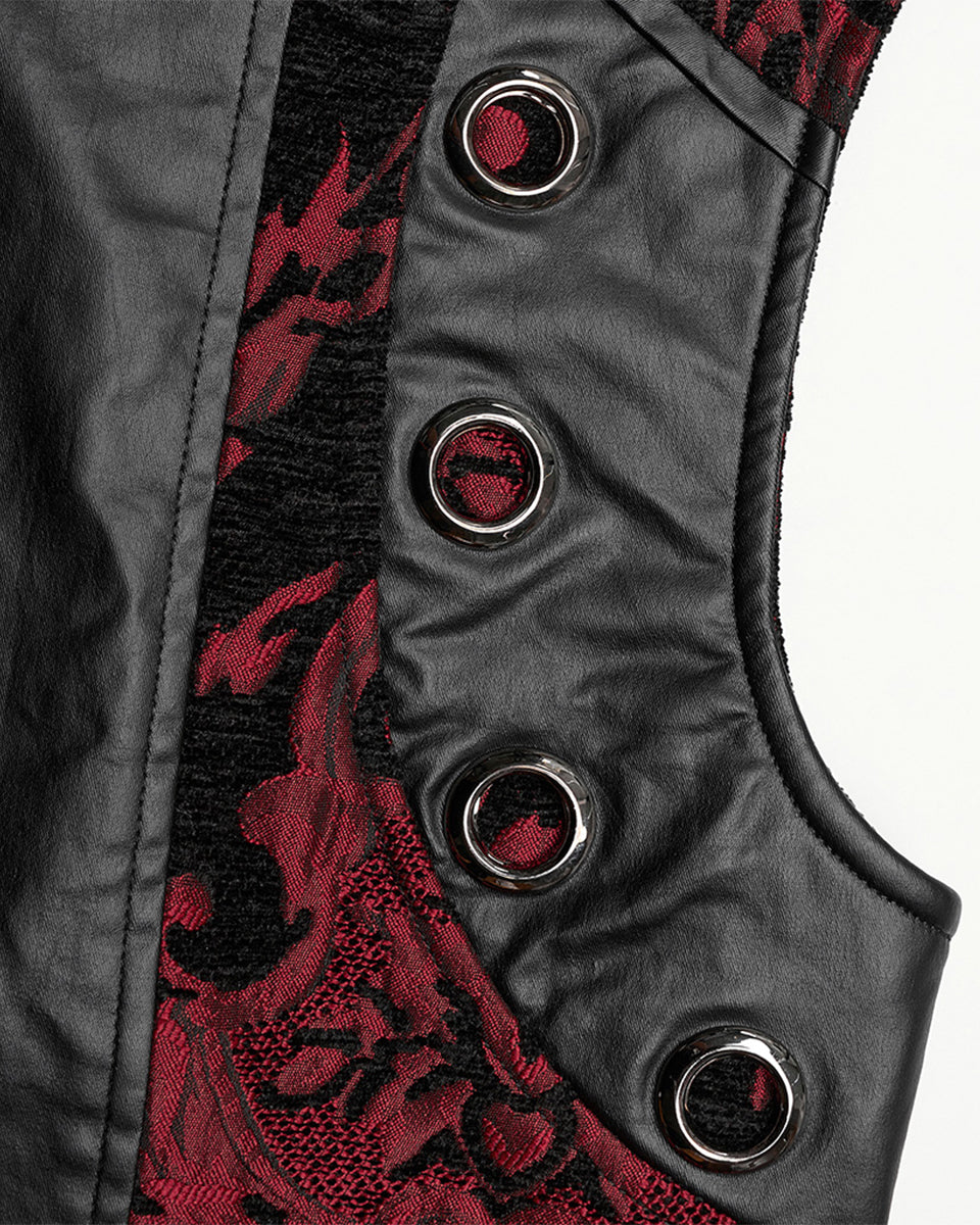 WY-1489MJM-BKRDM Mens Gothic Regency Damask Tapestry Waistcoat Vest - Black & Red