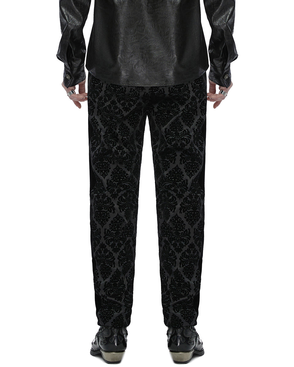 WK-673XCM Mens Gothic Victorian Velvet Damask Dress Pants