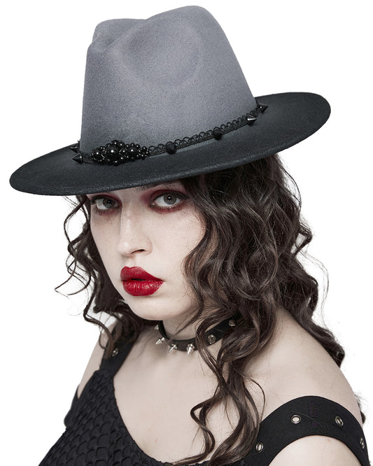 DS-570MZF-BKGYF Womens Gothic Gradient Fedora Hat - Grey & Black
