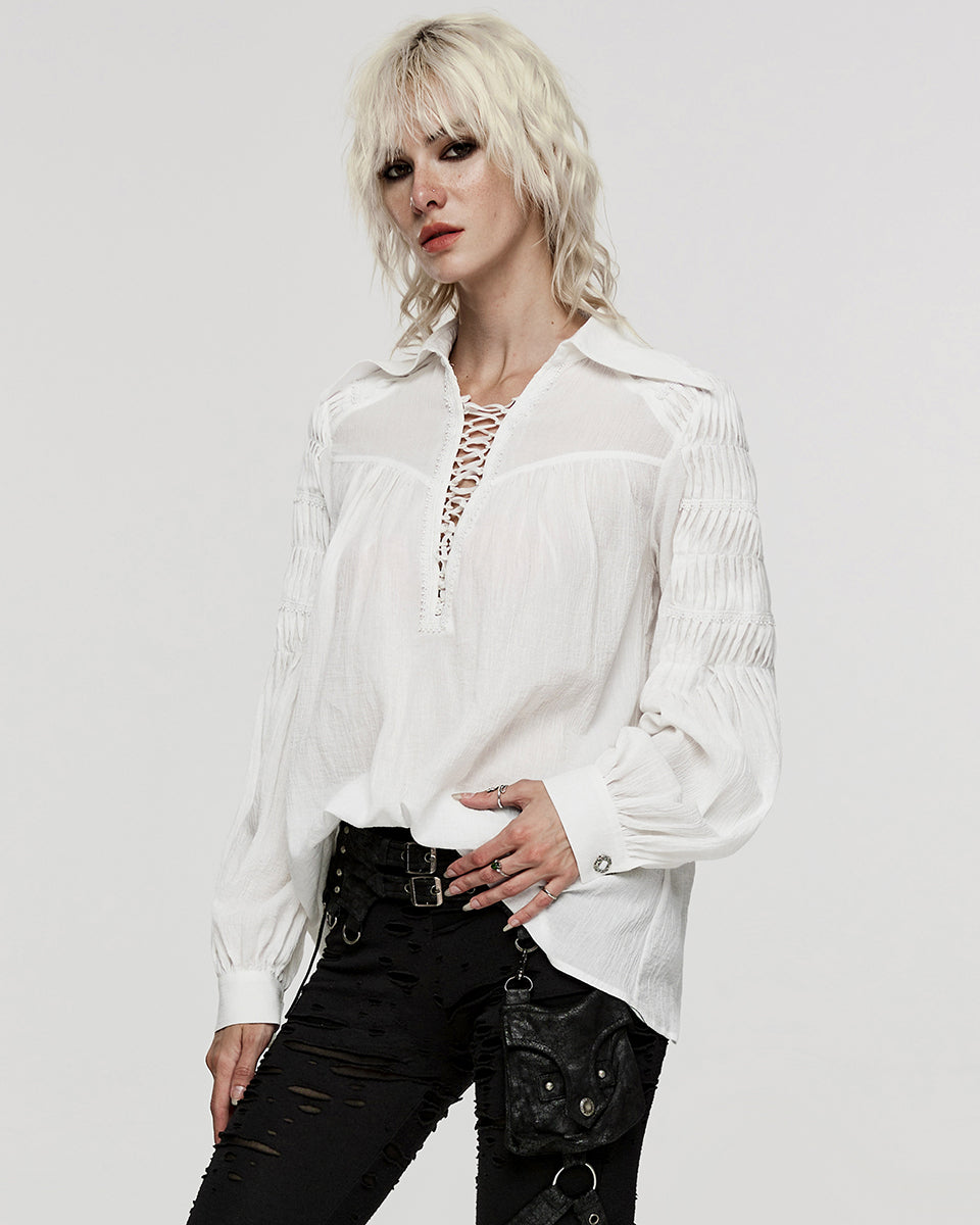 WY-1526CCF-WHF Womens Steampunk Pirate Blouse Top - White