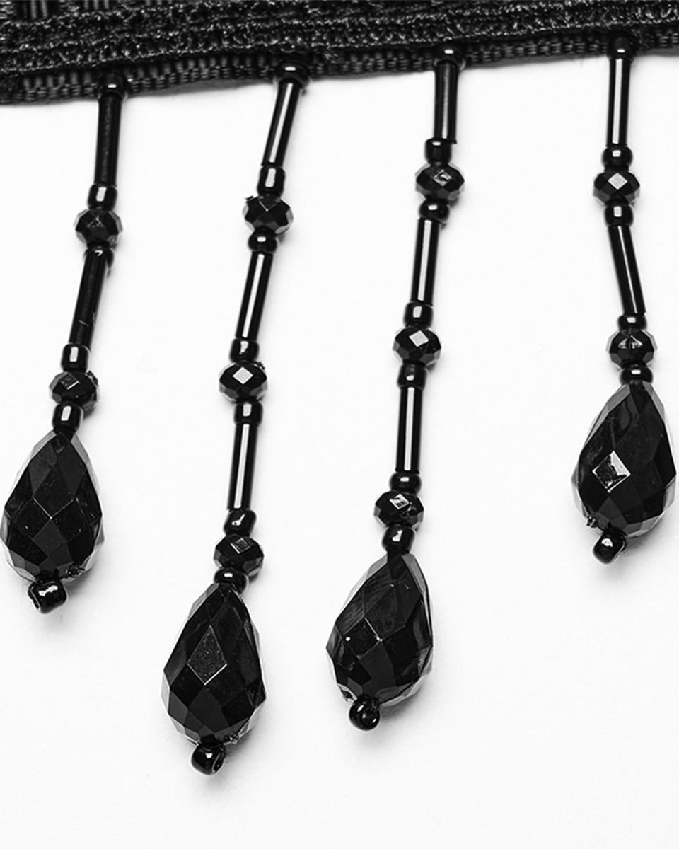 WS-581LHF-BKF Womens Beaded Lace Gothic Choker Collar