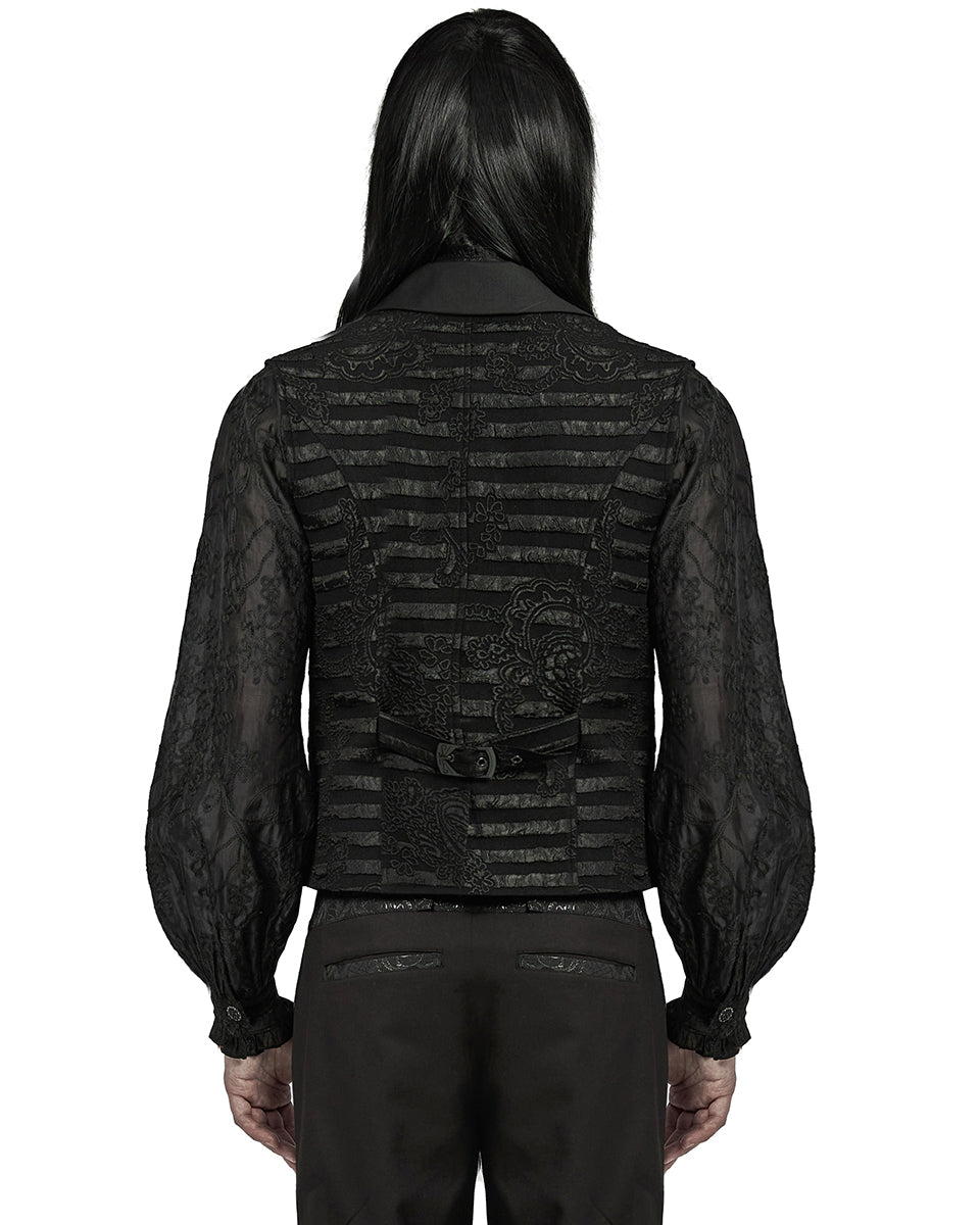 WY-1621MJM-BKM Mens Dark Gothic Striped Paisley Waistcoat Vest