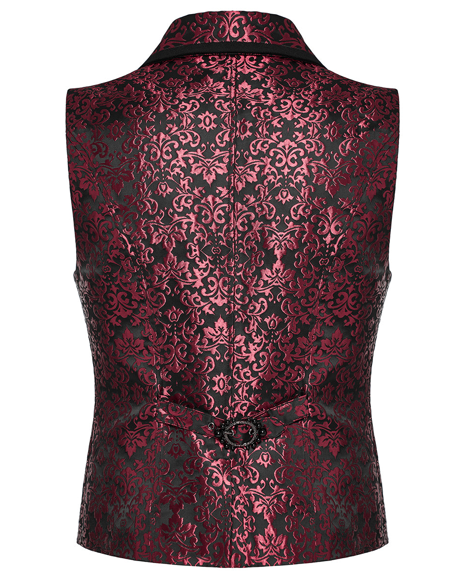 WY-1549MJM-BKRDM Mens Gothic Aristocrat Damask Jacquard Waistcoat Vest - Black & Red