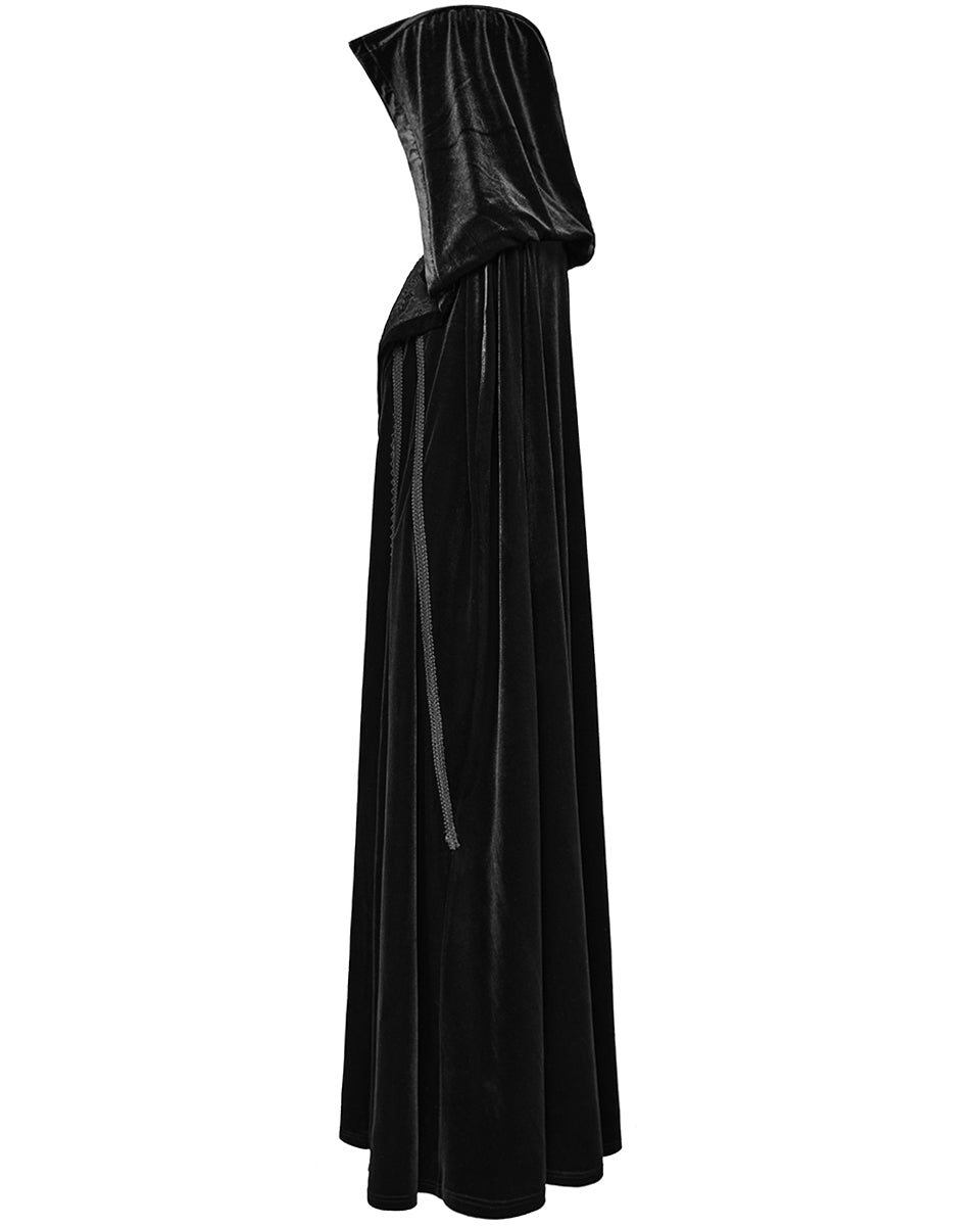 WY-1642DPF Womens Long Gothic Velvet & Lace Hooded Cloak