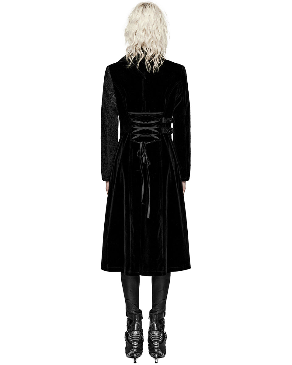 WY-1530XCF-BKF Womens Avant Gothic Asymmetric Velvet Coat