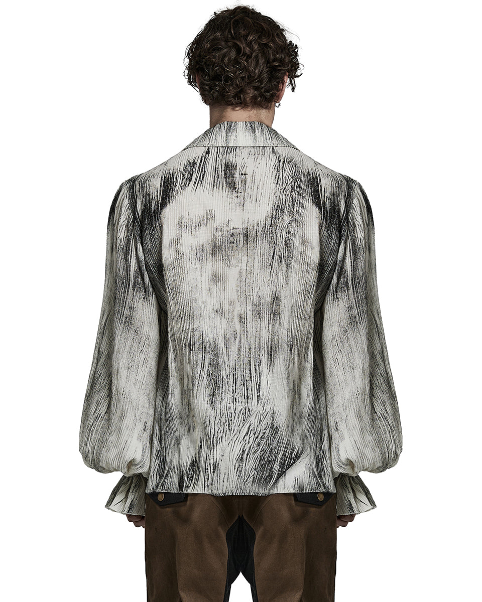 Y1497-WHM Mens Gothic Steampunk Distressed Lace Up Pirate Shirt - White
