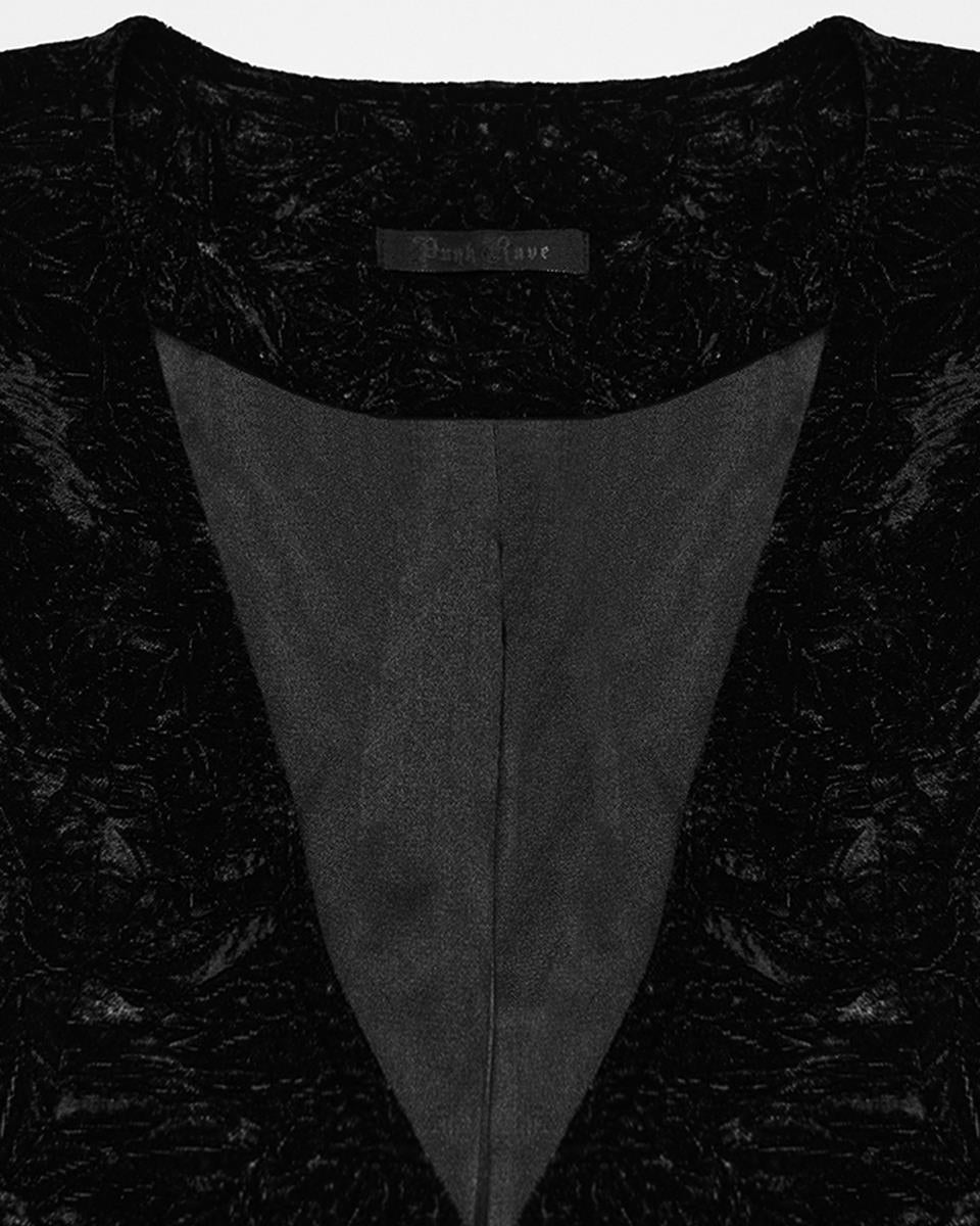 PR-WY-1958MJM-BKM Mens Gothic Aristocrat Wrinkled Velvet Waistcoat Vest - Black