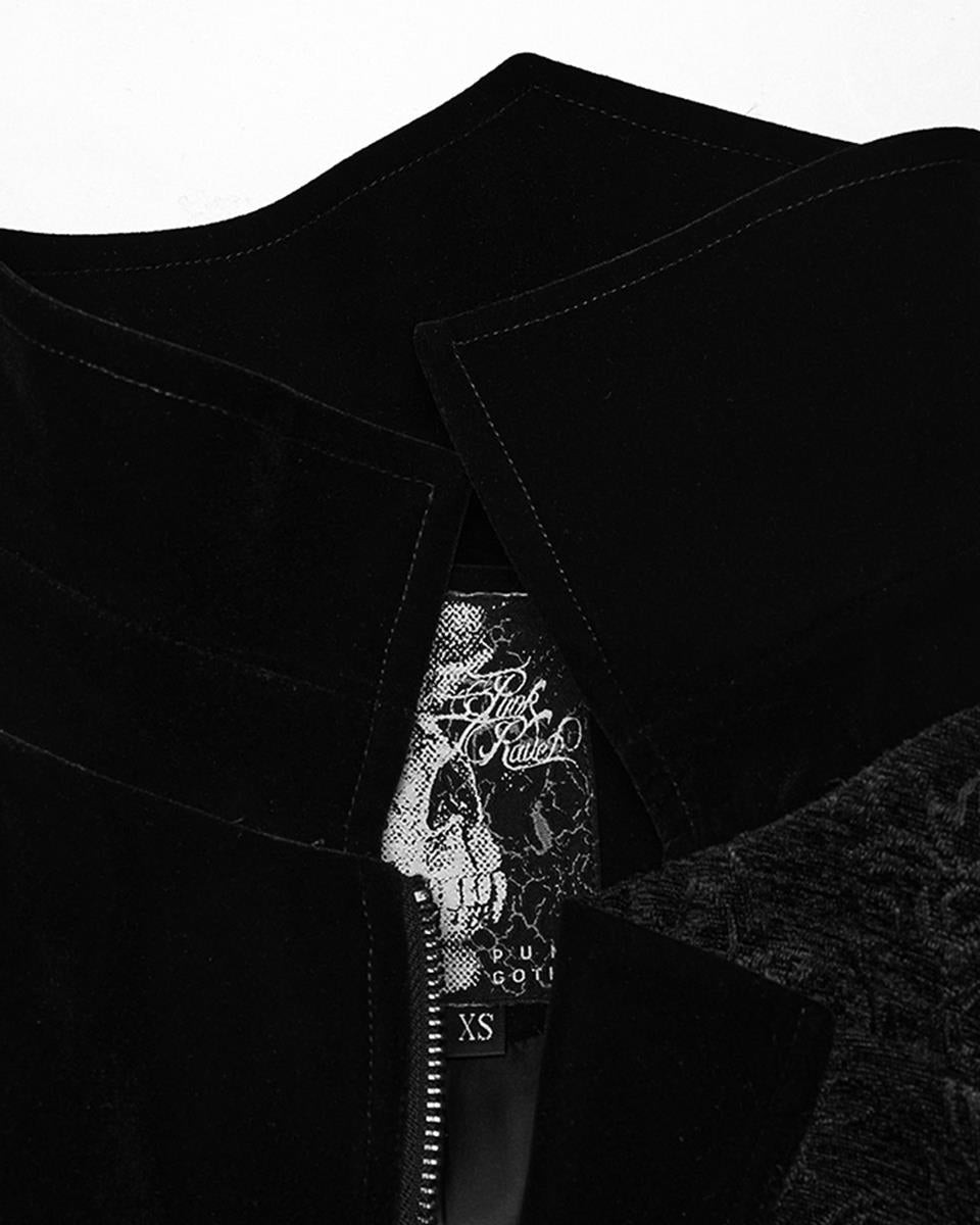 WY-1530XCF-BKF Womens Avant Gothic Asymmetric Velvet Coat