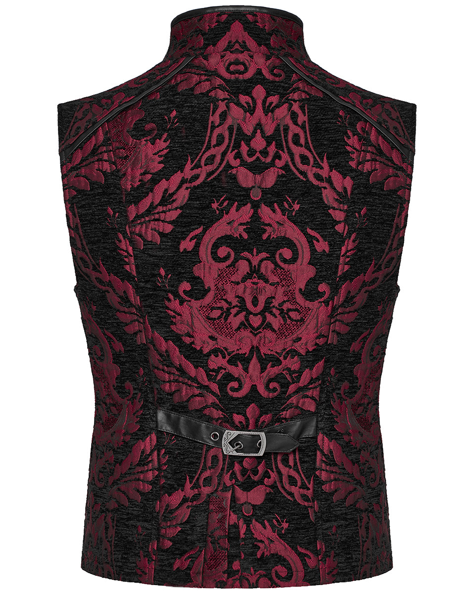 WY-1489MJM-BKRDM Mens Gothic Regency Damask Tapestry Waistcoat Vest - Black & Red