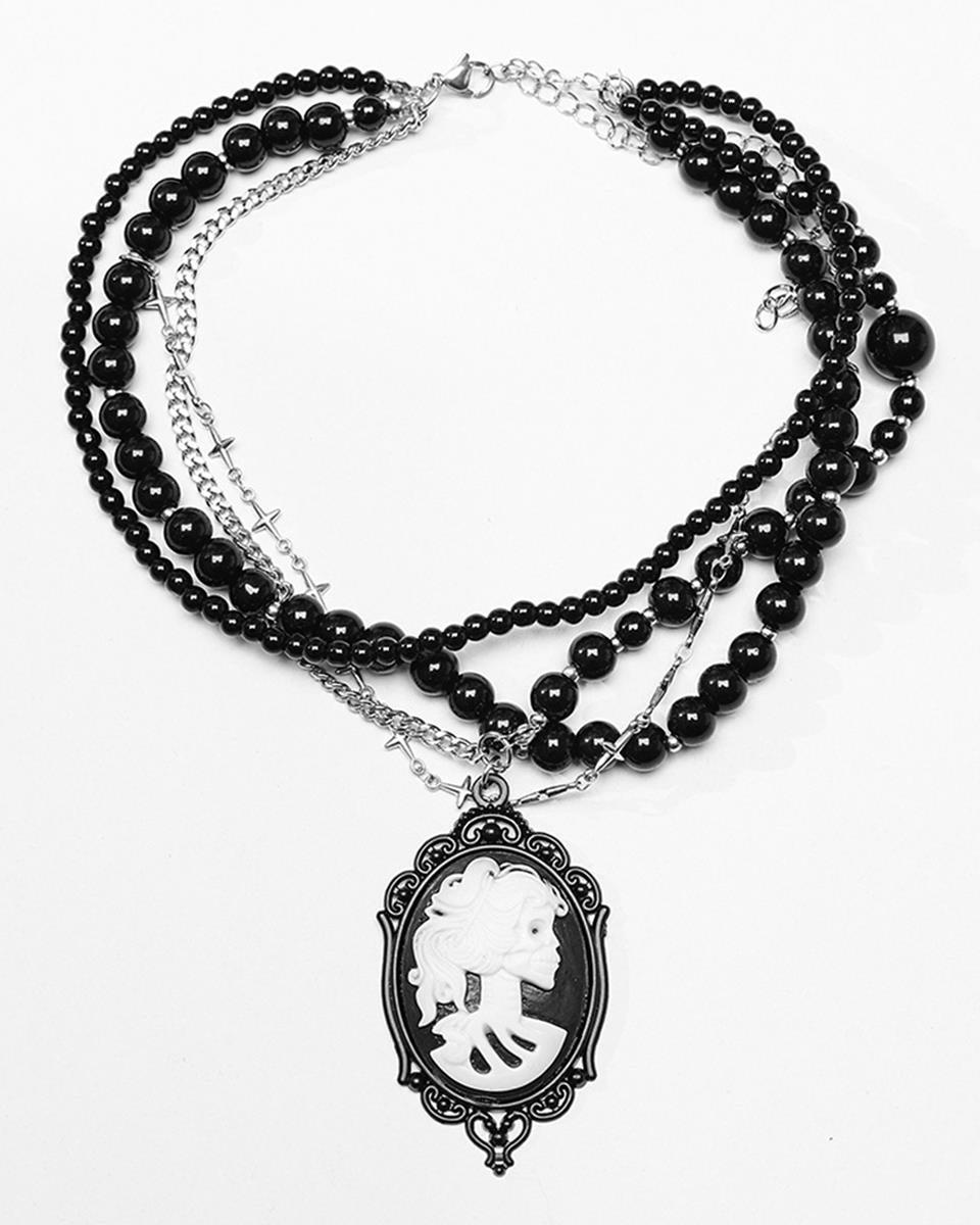 WS-658LHF-BKF Womens Gothic Cameo Crucifix Beaded Necklace