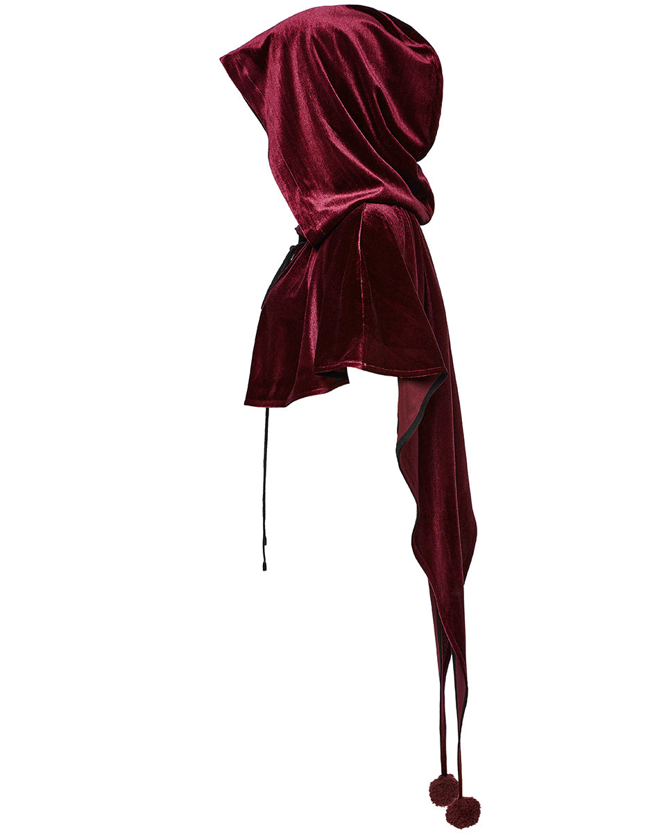 OPY-444DQF Daily Life Womens Velvet Gothic Lolita Hooded Split Tails Bolero Cape - Red