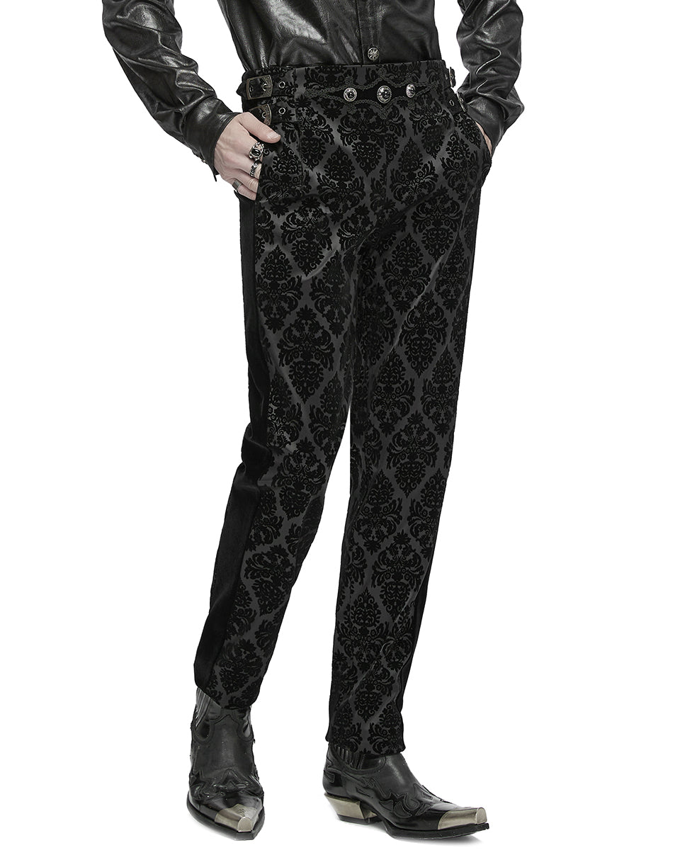 WK-673XCM Mens Gothic Victorian Velvet Damask Dress Pants