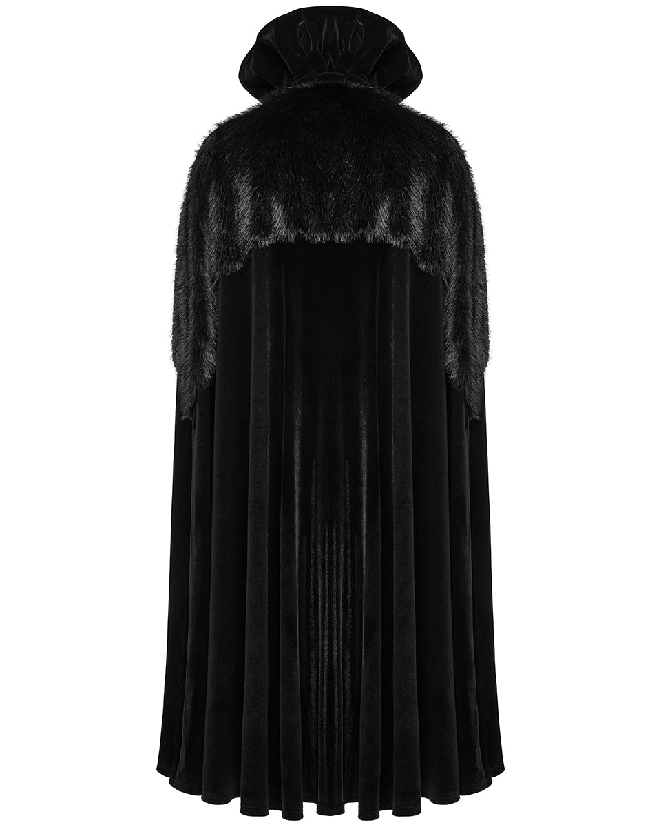 WY-1559DPM-BKM Mens Long Gothic Velvet & Faux Fur Travelling Cloak