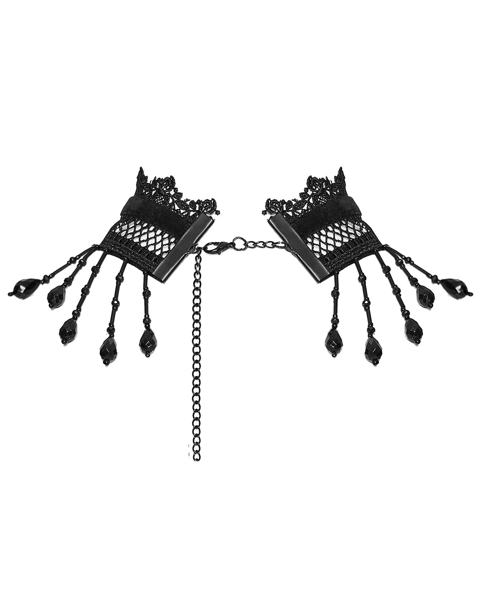 WS-581LHF-BKF Womens Beaded Lace Gothic Choker Collar