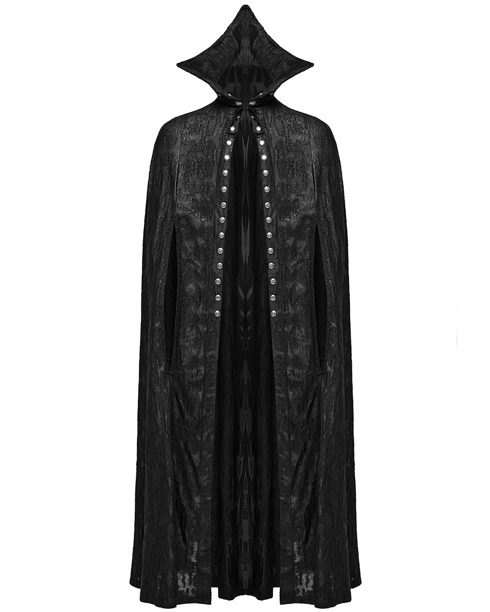 WY-1600DPM-BKM Mens Long Gothic Double-Breasted Cloak With Detachable Lace Ruffle