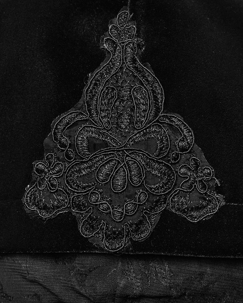 PR-DY-1510LCF-BKF Womens Gorgeous Gothic Lace Applique Hooded Coat - Extended Size Range - Black Velvet