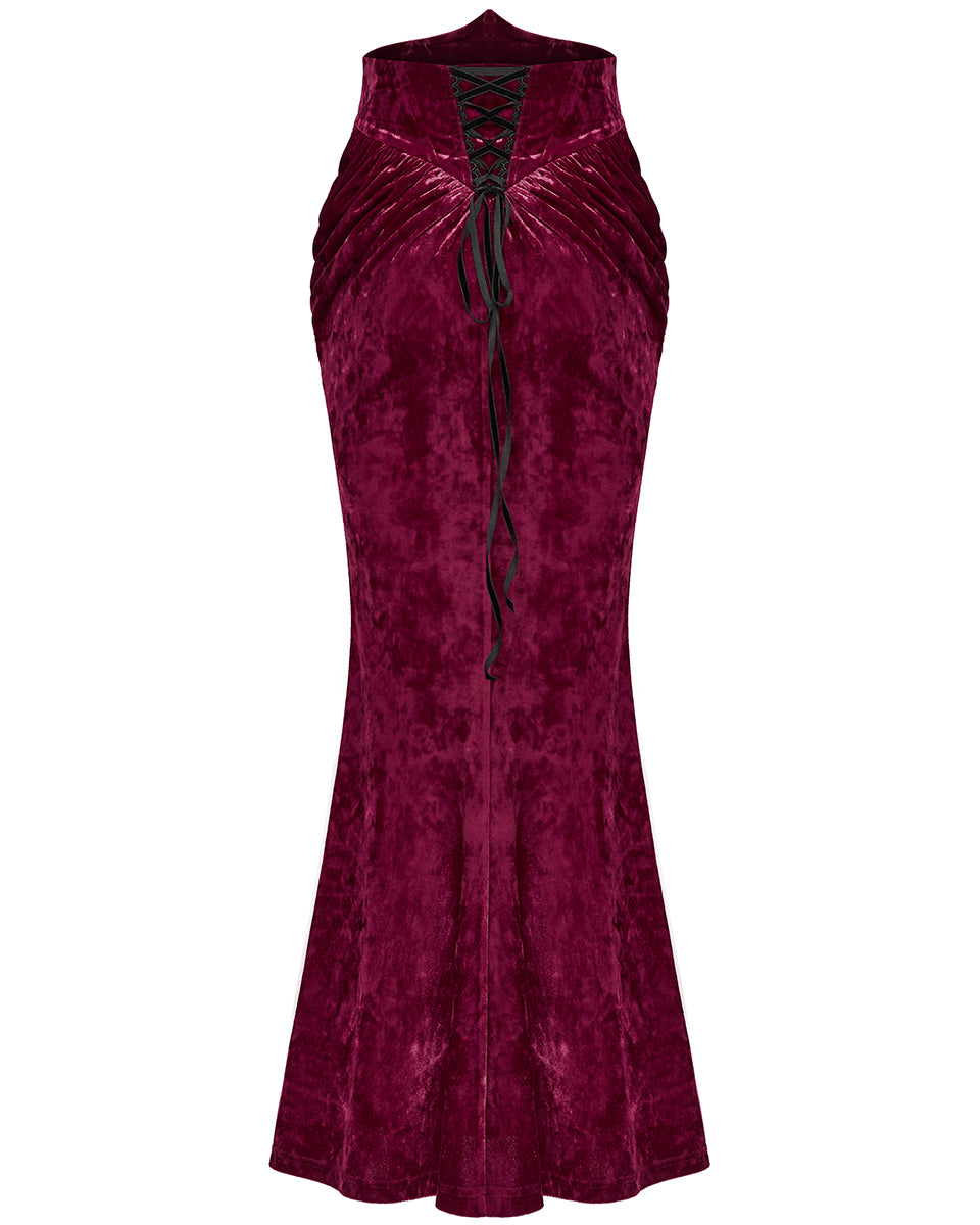OQ-851BQF Daily Life Womens Long Gothic Velvet Applique Maxi Skirt - Red