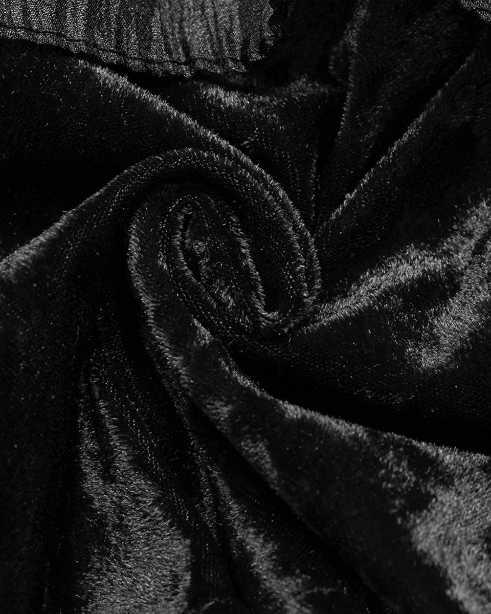 OY-1750DPF Daily Life Womens Long Gothic Crushed Velvet & Lace Bolero Cape - Black