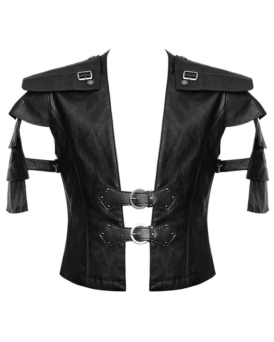Y-632 Nightwatch Faux Leather Waistcoat Vest - Black