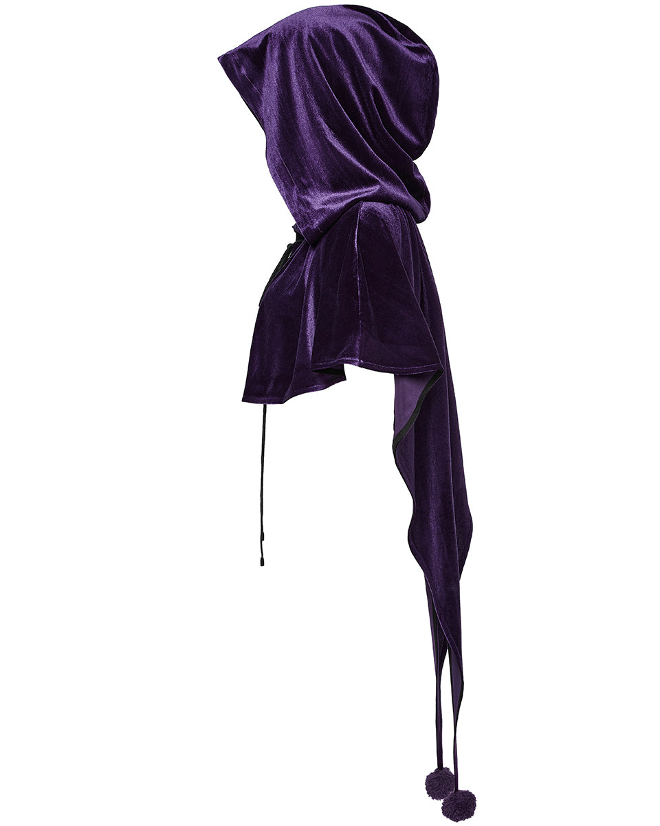 OPY-444DQF Daily Life Womens Velvet Gothic Lolita Hooded Split Tails Bolero Cape - Purple