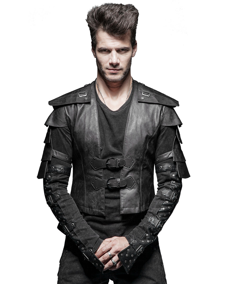 Y-632 Nightwatch Faux Leather Waistcoat Vest - Black