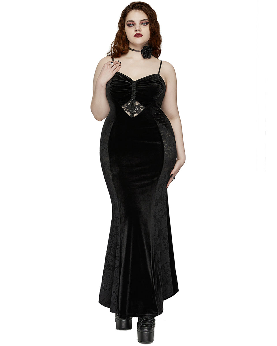 gothic plus size dress DQ-731LQF Plus Size Womens Gothic Velvet & Lace Dark Hearts Maxi Dress – Punk Rave