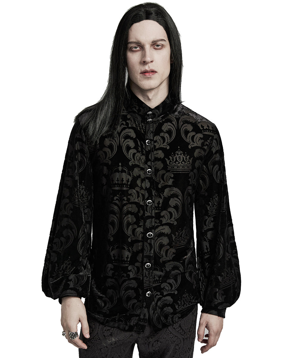 WY-1595CCM-BKM Mens Gothic Devore Velvet Royal Damask Dress Shirt