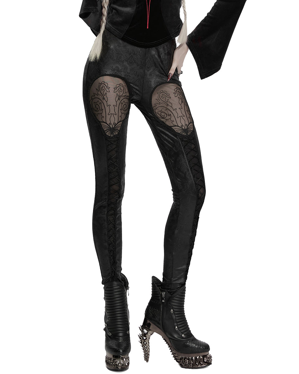 OK-711DDF Daily Life Womens Embossed Baroque Gothic Damask Butterfly Leggings