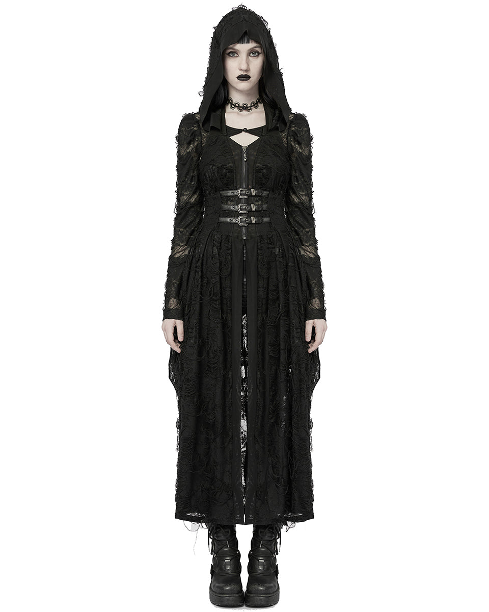 WY-1476 Womens Apocalyptic Gothic Witch Shredded 2-Hooded Piece Cloak Jacket