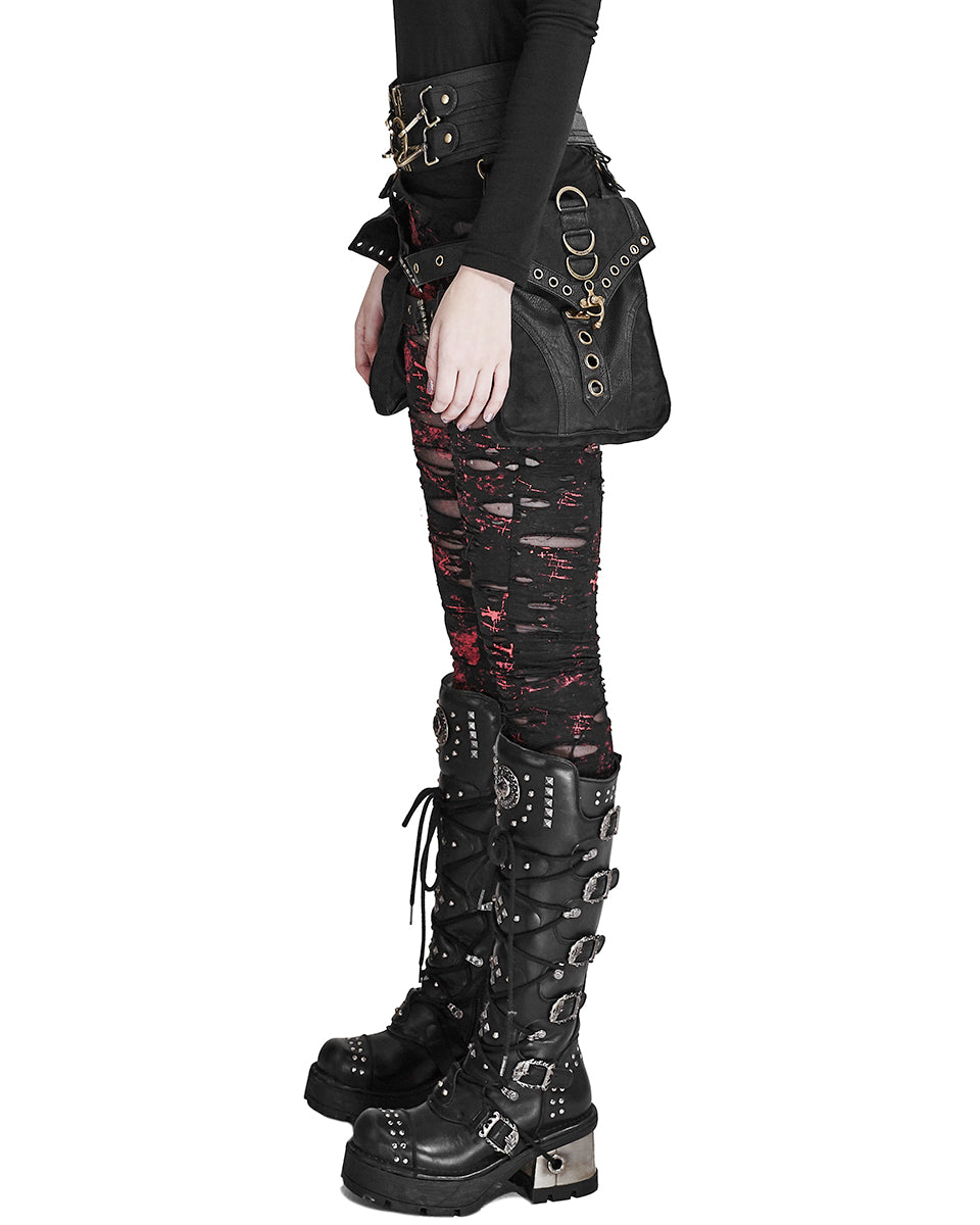 K099 Corrosion Womens Shredded Dieselpunk Leggings - Black & Red