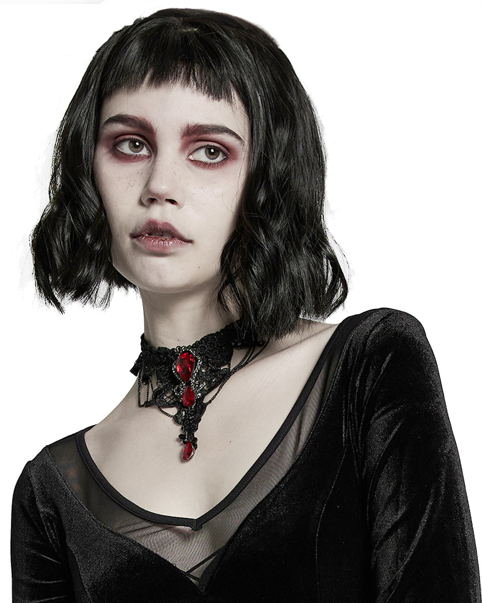 WS-469 Scarletine Gothic Choker Necklace - Black & Red