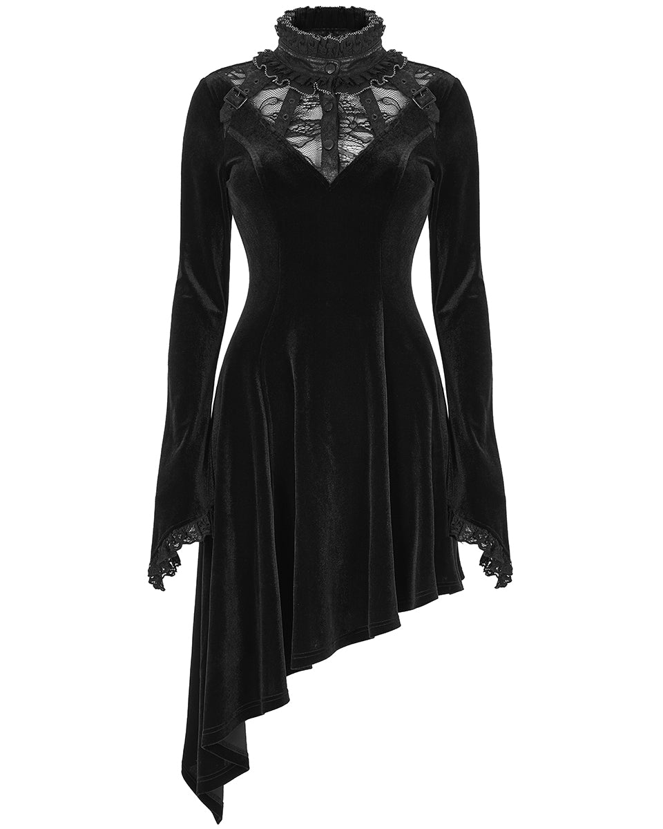 WQ-584 Womens Gothic Asymmetric Velvet Evening Dress - Black - Punk Rave WQ-584 Womens Gothic Asymmetric Velvet Evening Dress - Black - Punk Rave