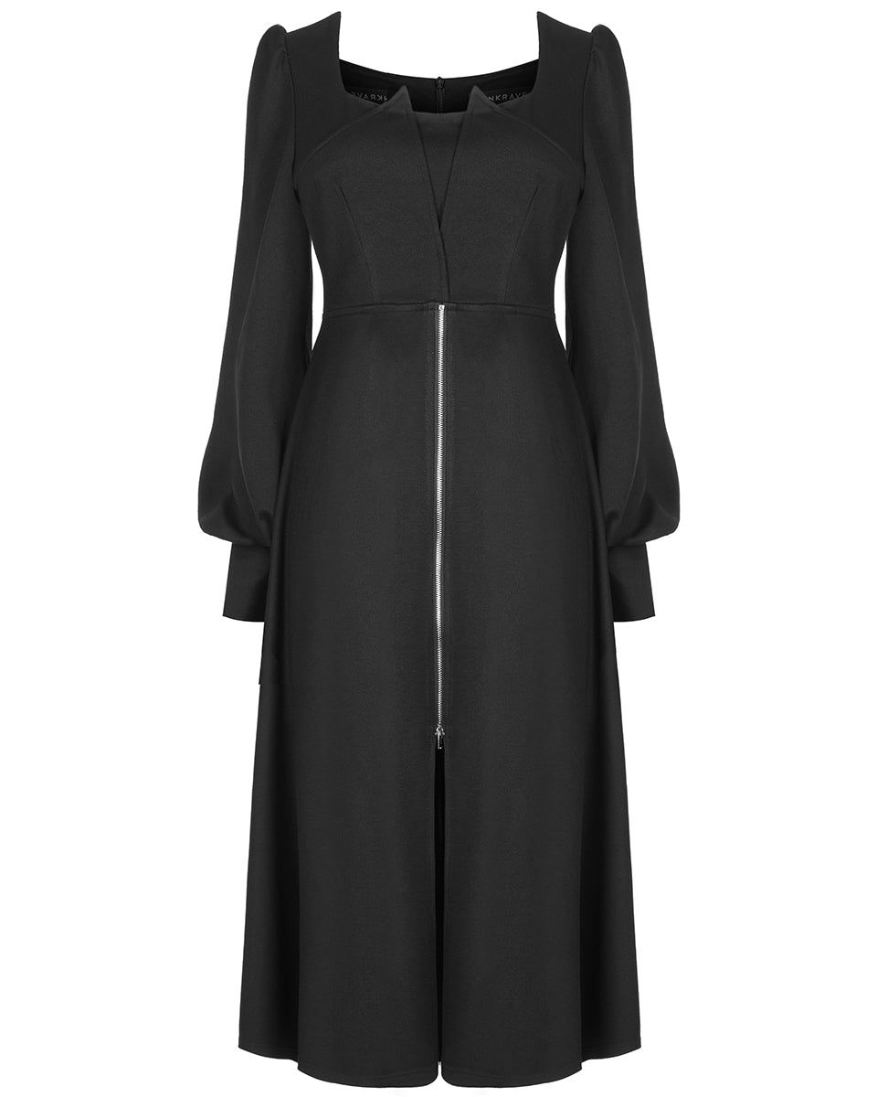 OPQ-1195 Daily Life Casual Gothic Crossover Midi Dress
