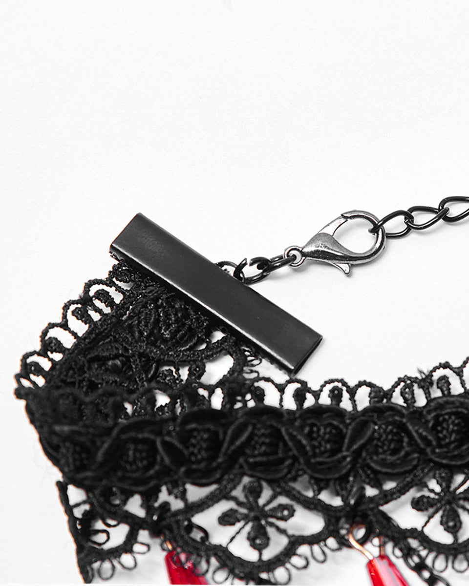 WS-469 Scarletine Gothic Choker Necklace - Black & Red