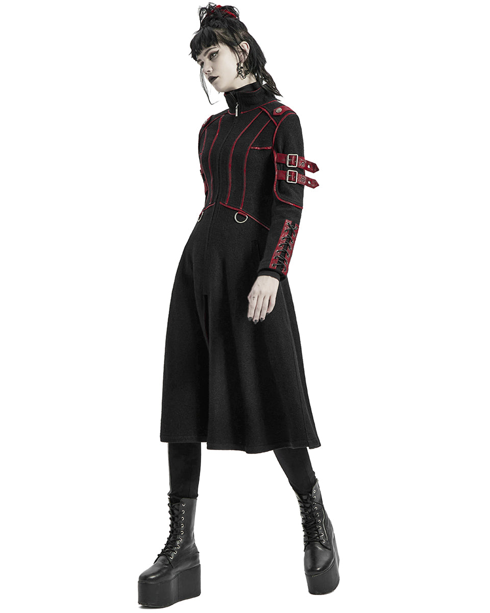 WY-1302 Insurrectine Womens Cyberpunk Coat - Black & Red