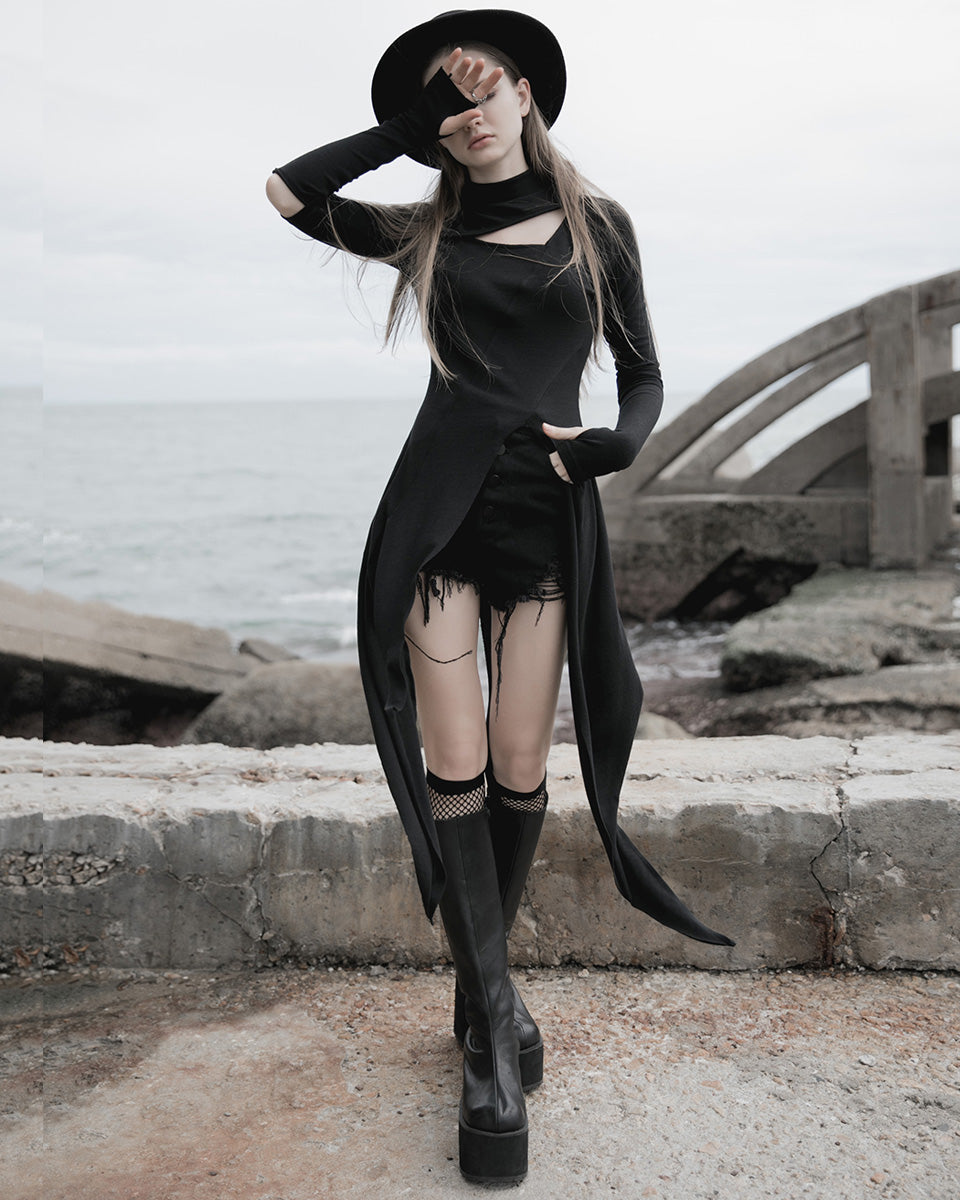 OPQ868 Daily Life Urban Occult Asymmetric Jersey Tunic Dress