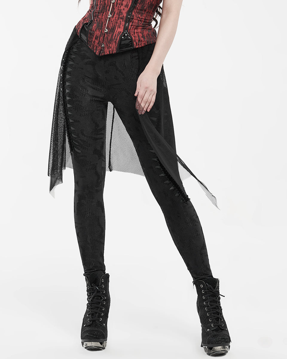 WK-424 Womens Apocalyptic Gothic Half-Skirt Leggings - Black