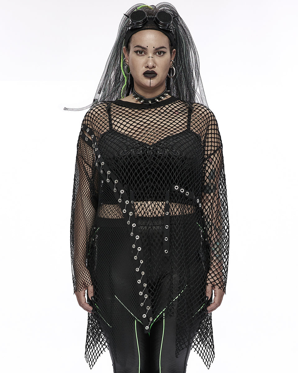 DT-728 Plus Size Womens Spliced Gothic Mesh Top