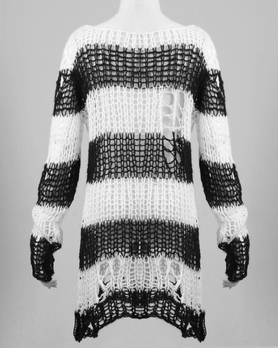PM-004 Shredded Knit Sweater - Black & White